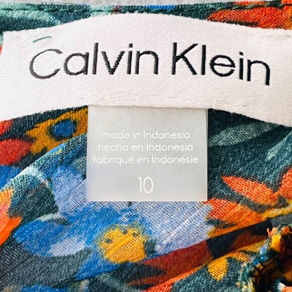 Calvin Klein Surplice Neck Faux Wrap Midi Dress Size 10 3/4 Sleeve Floral Print - Picture 11 of 16